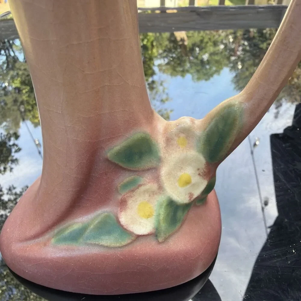 Vintage Roseville Pottery Mock Orange Pink Vase Cornucopia Shape 973-8